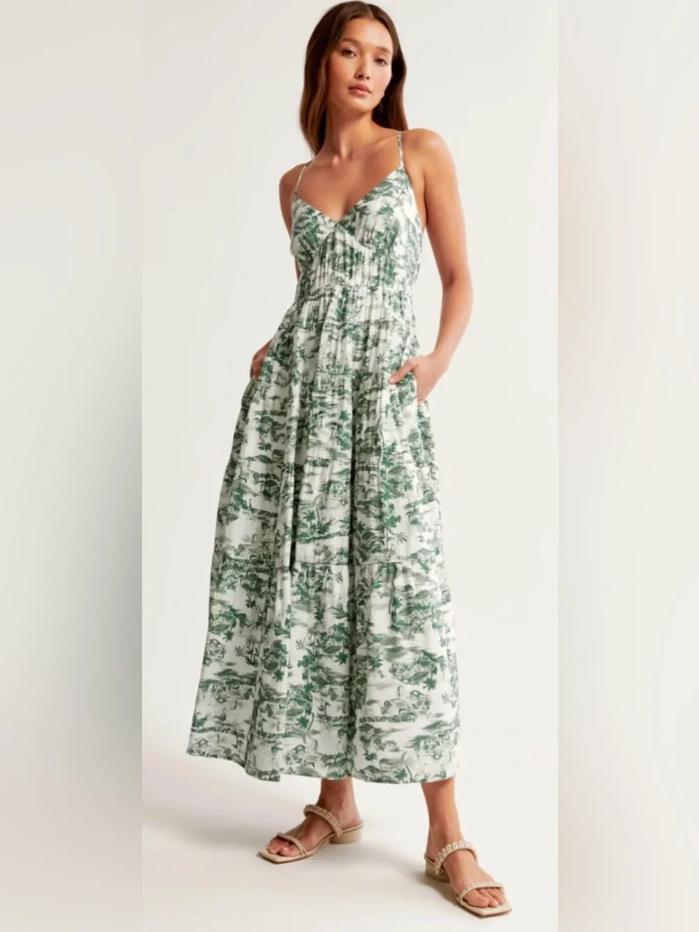 Abercrombie & Fitch White and Green Botanical Maxi Dress